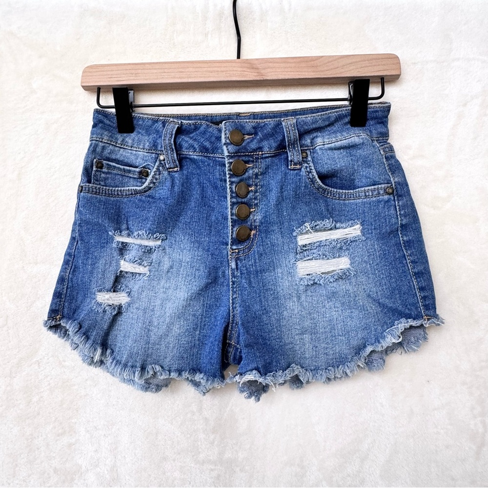 Tinseltown Distressed Denim Shorts - Picture 1 of 4
